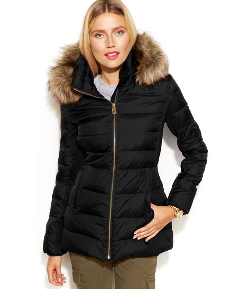 michael kors faux fur trim hooded down parka coat|michael kors fur puffer jacket.